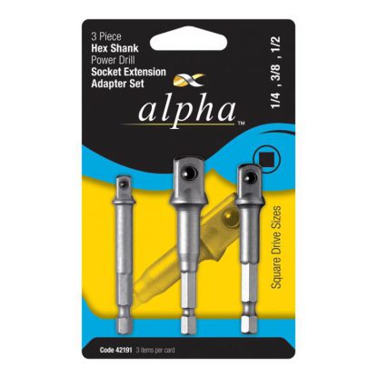 Alpha socket extension adapter set - 3 piece - hex shank - square drive - pack - photo
