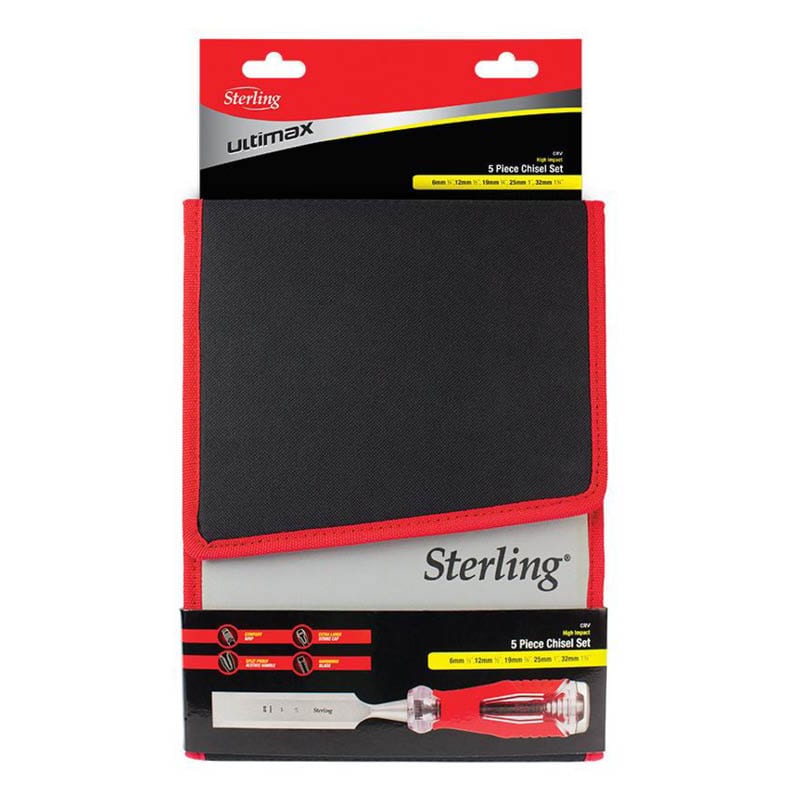 Sterling Ultimax wood chisel set - 5 piece - with case - pack - photo