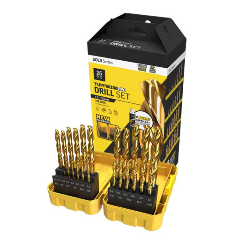 Alpha gold series - TuffBox drill bit set - 26 piece - for metal - packaging photo